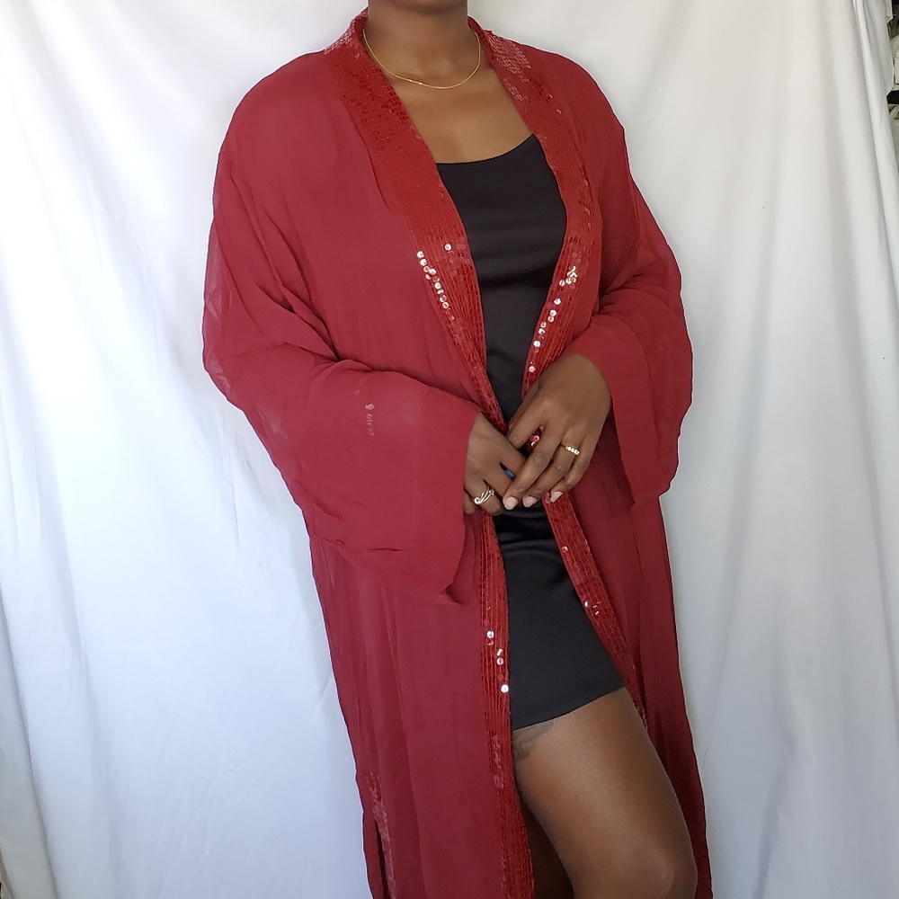 Vintage Sheer Burgundy Duster